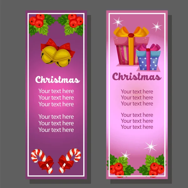 Banner Vertical Navidad Con Caja Regalo Adornada — Vector de stock