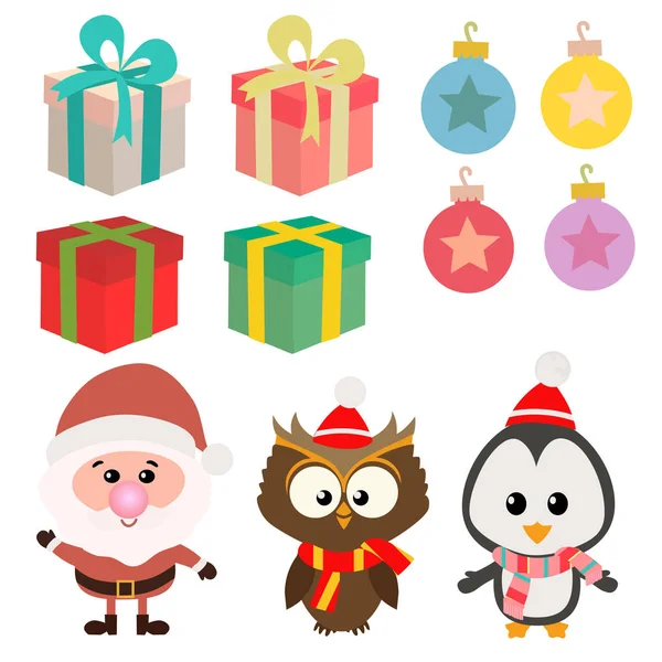 Christmas Flat Style Penguin Owl Santa Stock Illustration