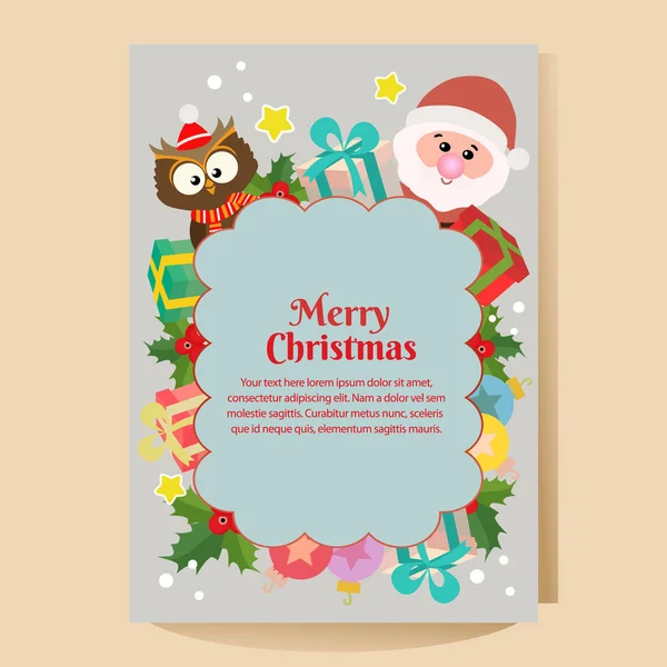 Christmas Poster Cartoon Santa Owl — Stock Vector