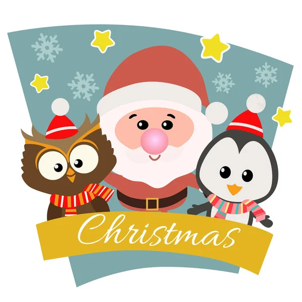 Natal Com Pinguim Coruja Natal — Vetor de Stock