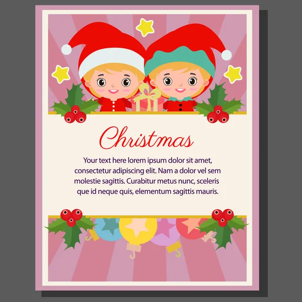 Happy Christmas Theme Poster Flat Style Santa Elf — Stock Vector
