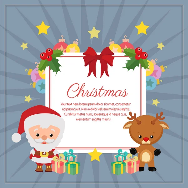Decoração Natal Texto Quadrado Rena Santa Claus — Vetor de Stock