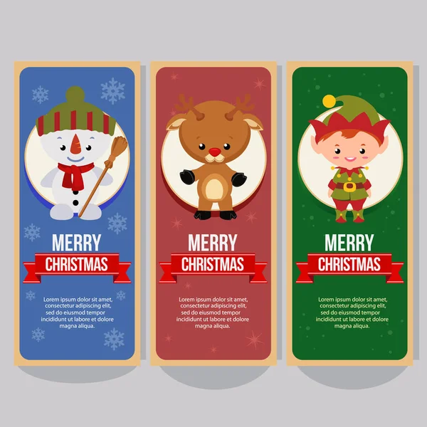 Banner Vertical Navidad Con Santa Claus Renos Elfo — Vector de stock