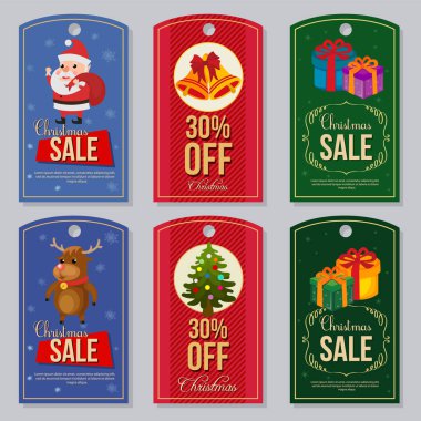 Noel koleksiyon etiketi mutlu santa düz stil ayarlayın.