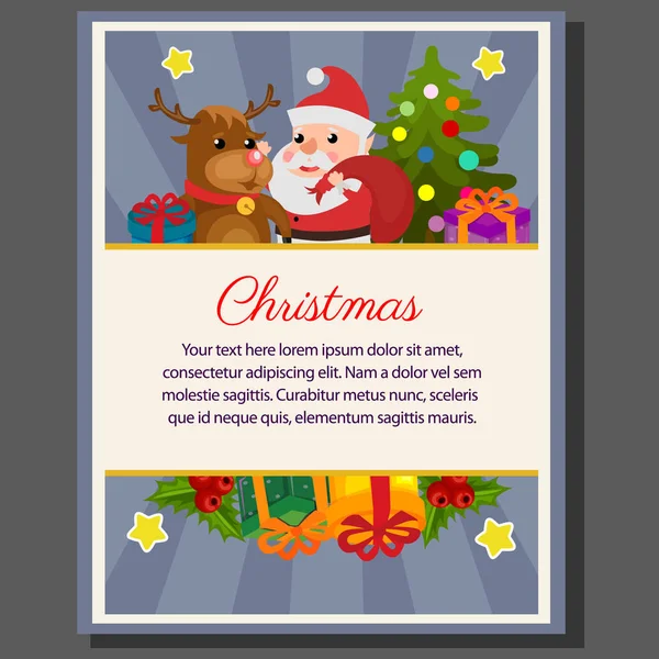 Glücklich Weihnachten Thema Poster Glücklich Weihnachtsmann Flachen Stil — Stockvektor