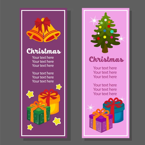 Banner Vertical Navidad Con Caja Regalo Dibujos Animados — Vector de stock