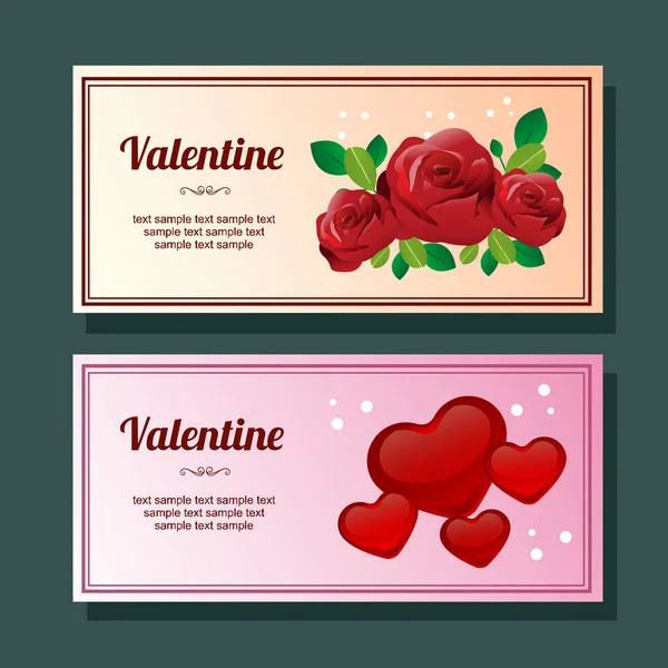 Valentine Temporada Amor Rosa Decoración Horizontal Banner — Vector de stock
