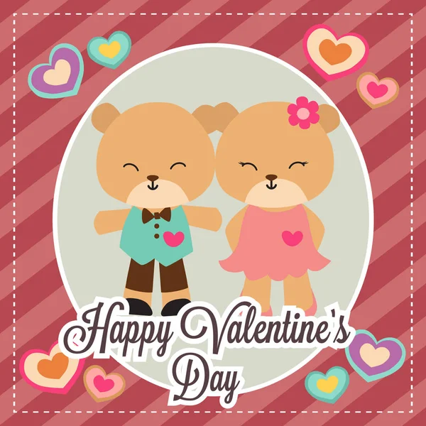 Шаблон Щаслива Листівка Дня Святого Валентина Парою Ведмедів — стоковий вектор