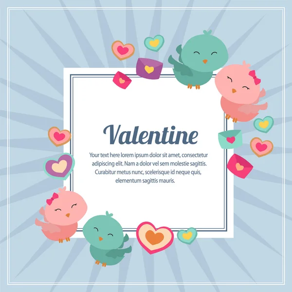 Valentijn Decoratie Vierkante Tekst Liefde Paar Vogel — Stockvector
