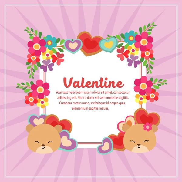 Texto Quadrado Decoração Valentine Com Urso — Vetor de Stock