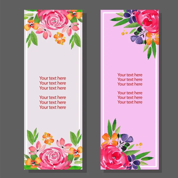 Banner Vertical Acuarela Con Tema Rosa Floral — Vector de stock