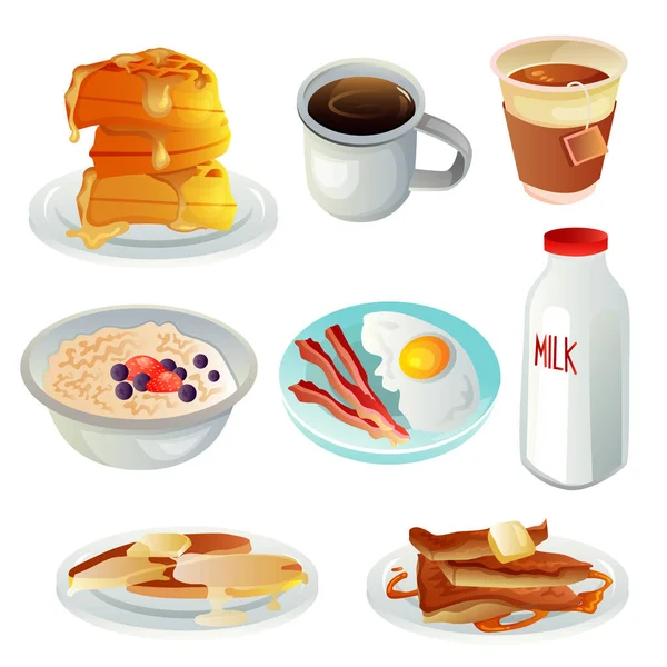 Breakfast Item Objekt Kollektion Set — Stockvektor