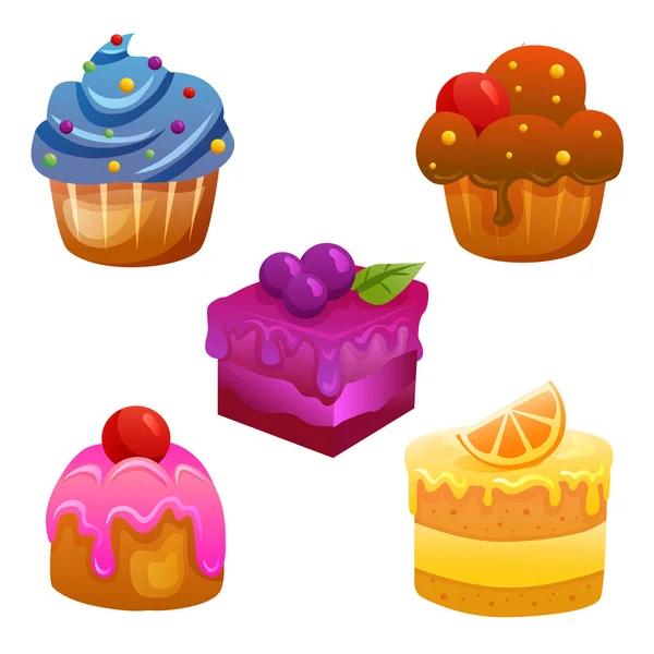 Five Cake Sweet Collection Icon Set — Stock Vector