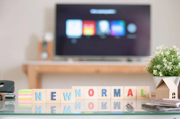 Nuevo Texto Normal Mesa Trabajo Trabajo Desde Casa — Foto de Stock