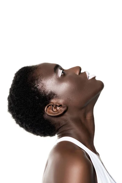 Side View Beautiful Sensual African American Girl White Lips Looking — Stock Photo, Image