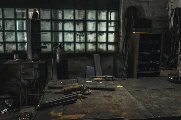 Empty Welder Workplace Various Supplies Workshop — Stock Photo, Image