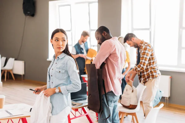 Group Multiethnic Young Students Classroom University — Stock Photo, Image