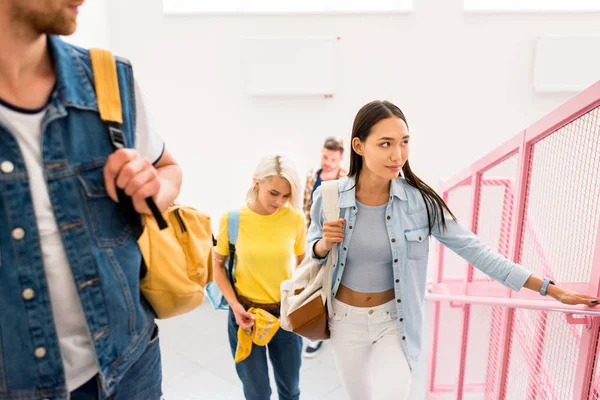 Young Students Stairs College Corridor — Free Stock Photo