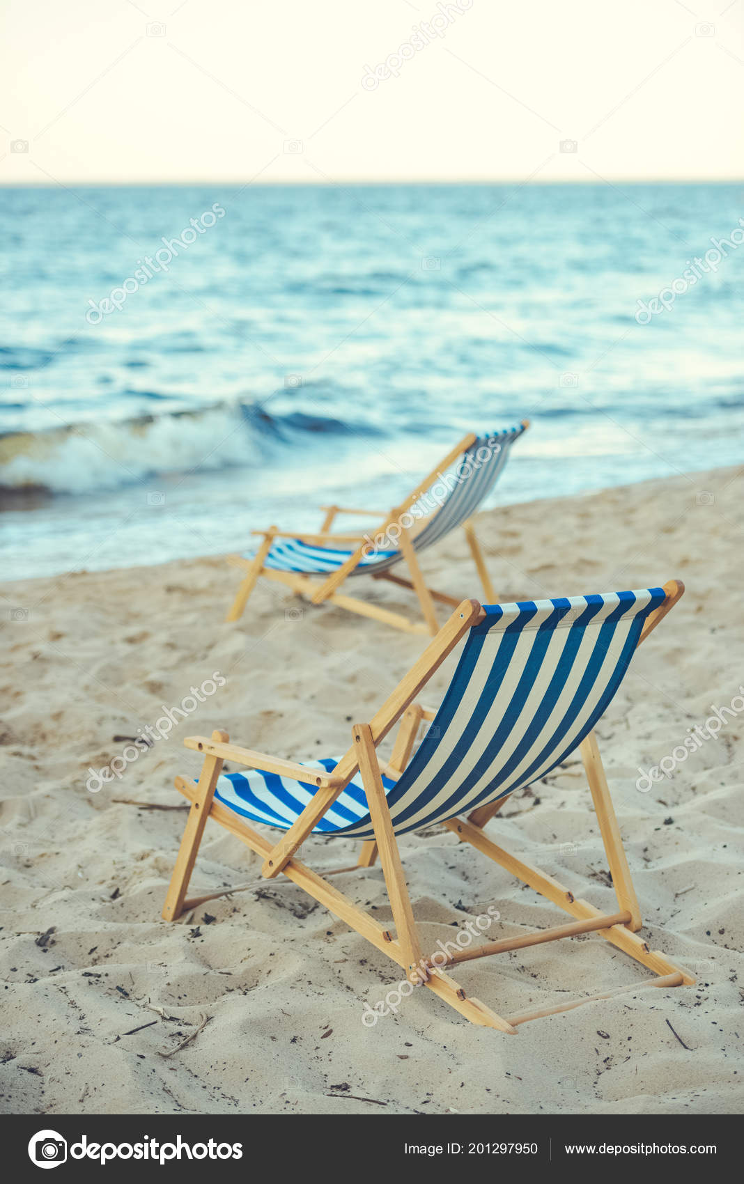 Selective Focus Wooden Beach Chairs Sandy Beach Sea Background Stock Photo C Arturverkhovetskiy 201297950