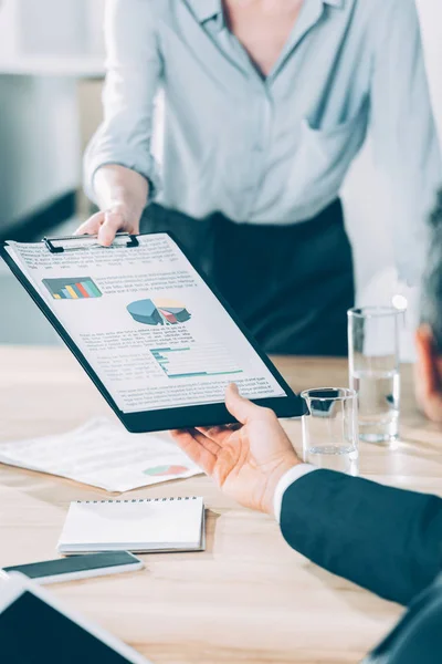 Cropped Shot Business Partners Passing Clipboard Documents — Stock Photo, Image