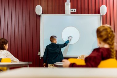 yapım tanıtımı interaktif beyaz tahta çocuk bakarak schoolkids 