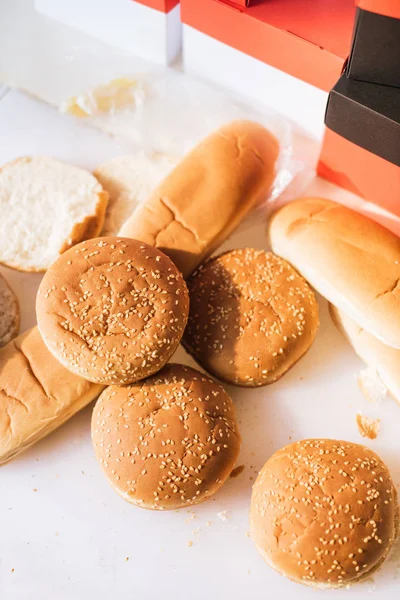 Buns for burgers on surface in food truck — Stock Photo