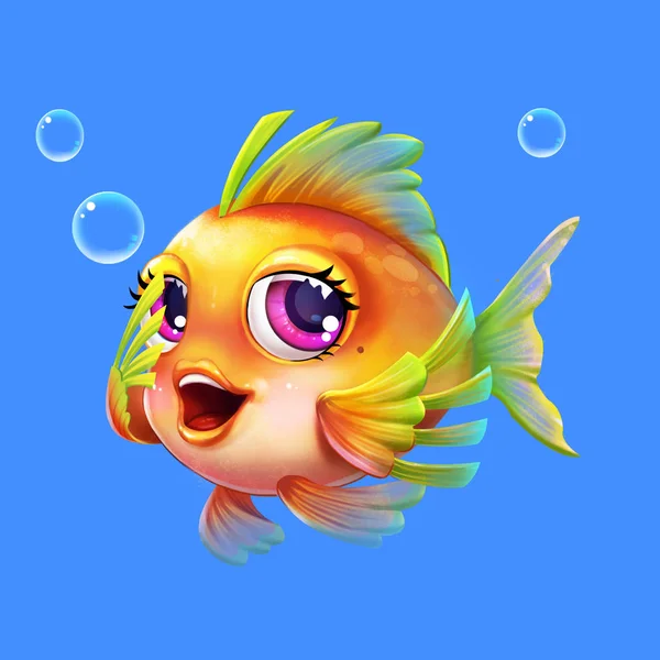 Beautiful Cartoon Sea Fish with Anime and Cartoon Style isolated on White Background. Video Game\'s Digital CG Artwork, Concept Illustration, Realistic Cartoon Style Character Design