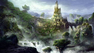 Castle Mountain with Fantastic, Realistic and Futuristic Style. Video Game's Digital CG Artwork, Concept Illustration, Realistic Cartoon Style Scene Design clipart