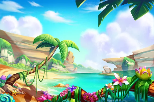 Çöl Oasis Dağ Nehir Ile Fantastik Gerçekçi Video Oyun Dijital — Stok fotoğraf
