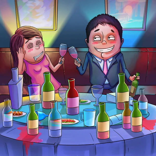 Rich Man Drinks Girl Student Realistic Caricature Cartoon Style Video — Stock Photo, Image