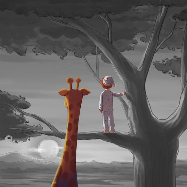 Boy Giraffe Meet Someone Travel Series Video Game Digital Artwork — Stock Photo, Image