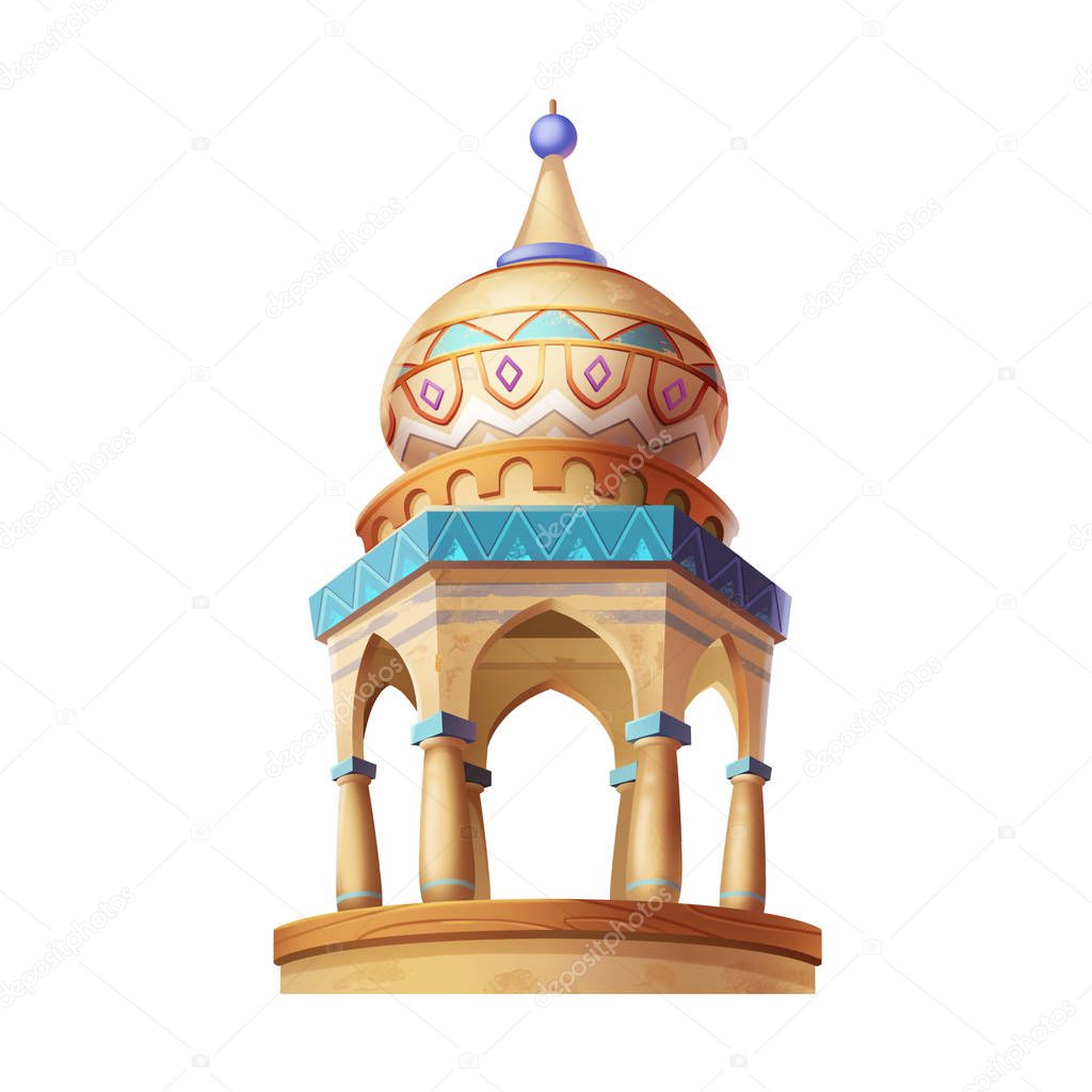 Desert Emirates Palace, Arabian Architecture. Game Assets, Card Object, Buildings isolated on White Background. Video Game's Digital CG Artwork, Concept Illustration, Realistic Cartoon Style Design