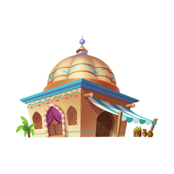 沙漠酋长国宫殿 阿拉伯建筑 游戏资产 卡对象 在黑色背景查出的建筑物 电子游戏数字 艺术作品 概念插图 逼真的卡通风格设计 — 图库照片