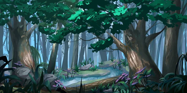 Forest Style Réaliste Jeu Vidéo Digital Artwork Concept Illustration Design — Photo