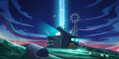 UFO olayı. Spitpaint, Speedpaint. Konsept sanat. Hızlı çizimler. Boya kroki. Gerçekçi tarzı. Video oyunu dijital Cg sanat, konsept illüstrasyon, gerçekçi karikatür tarzı sahne tasarımı