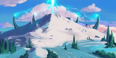 Kar dağ. Sci Fi konu. Spitpaint. Konsept sanat. Hızlı çizimler. Boya kroki. Gerçekçi tarzı. Video oyunu dijital Cg sanat, konsept illüstrasyon, gerçekçi karikatür tarzı sahne tasarımı
