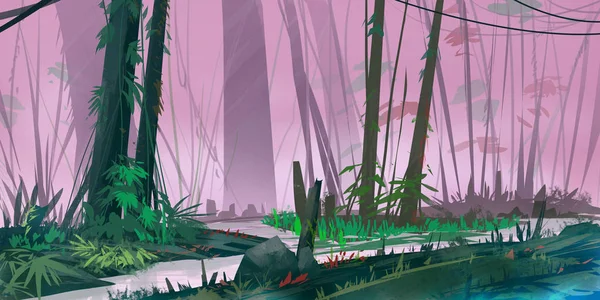 自然森林公園 小説の背景 コンセプト アート リアルなイラスト