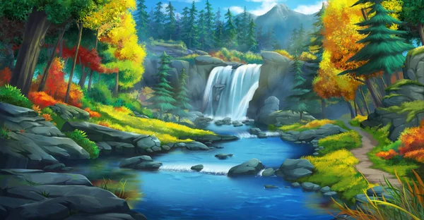 Lesní Vodopád Beletrie Pozadí Koncepce Umění Realistické Ilustrace Digitální Video — Stock fotografie