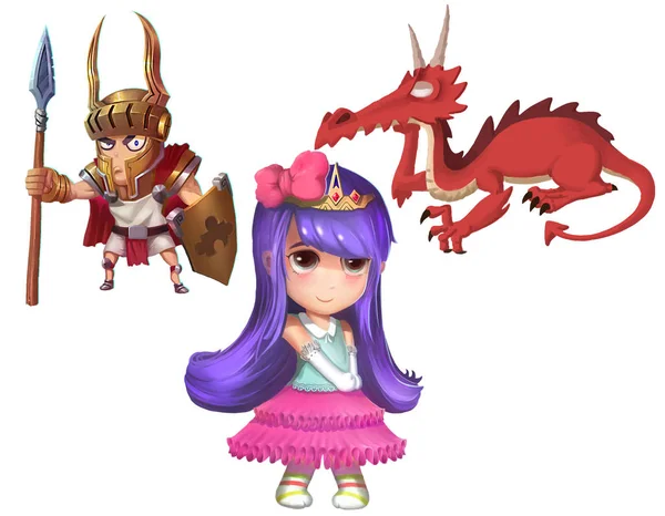 Pandangan Dekat Dari Princess Knight Dan Dragon Ilustrasi — Stok Foto