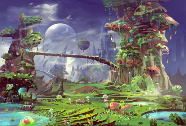 Unreal Magic Planet Illustration Som Bakgrund — Stockfoto