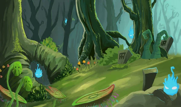 Unreal Magic Forest Ilustracji Jako Tło — Zdjęcie stockowe