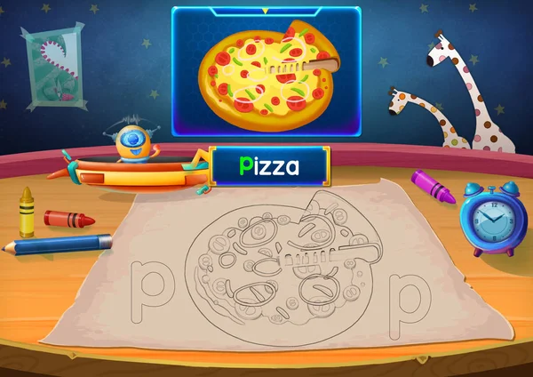 Primer Plano Vista Pizza Lección Ilustración —  Fotos de Stock