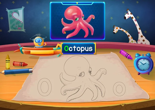 Närbild Bild Octopus Lektion Illustration — Stockfoto