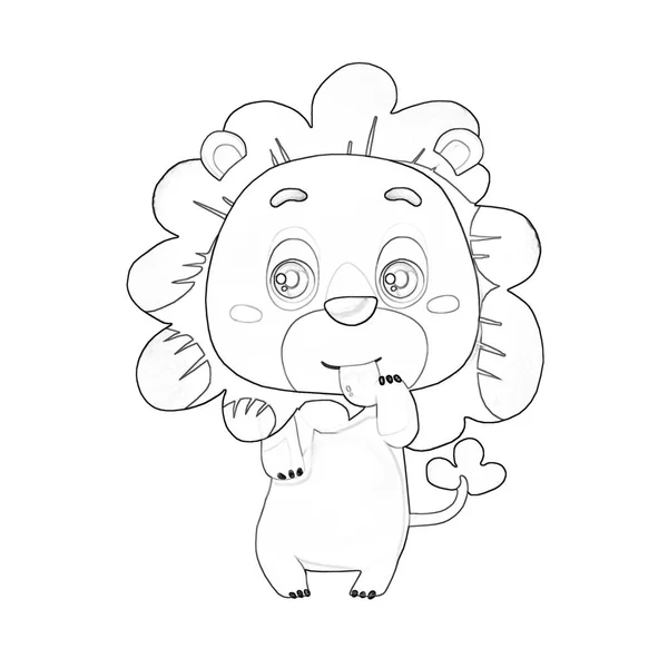 可爱的小狮子插图的特写视图 — 图库照片