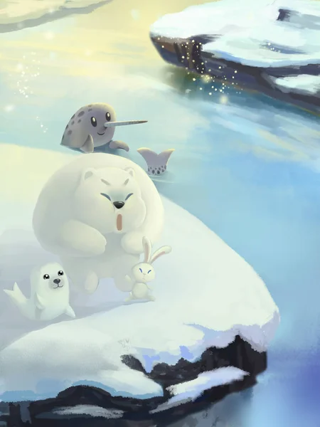 Nahaufnahme Von Niedlichen Polartieren Illustration — Stockfoto