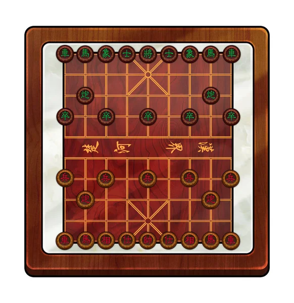 中国語の文字は 王国チュス川とハンス 王国の国境を意味します 中国チェス関連 中国のチェス駒 中国のチェスボード 幻想的な漫画スタイルのゲーム要素のデザイン — ストック写真