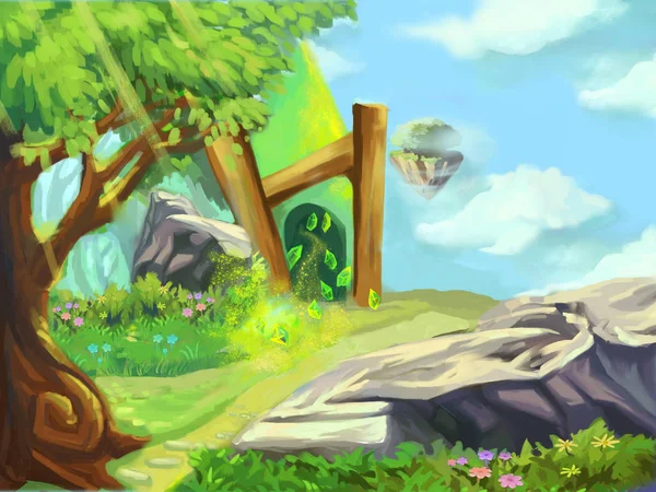 Emerald Mine Magical Forest Fantastic Cartoon Style Wallpaper Background Scene — Stock Photo, Image