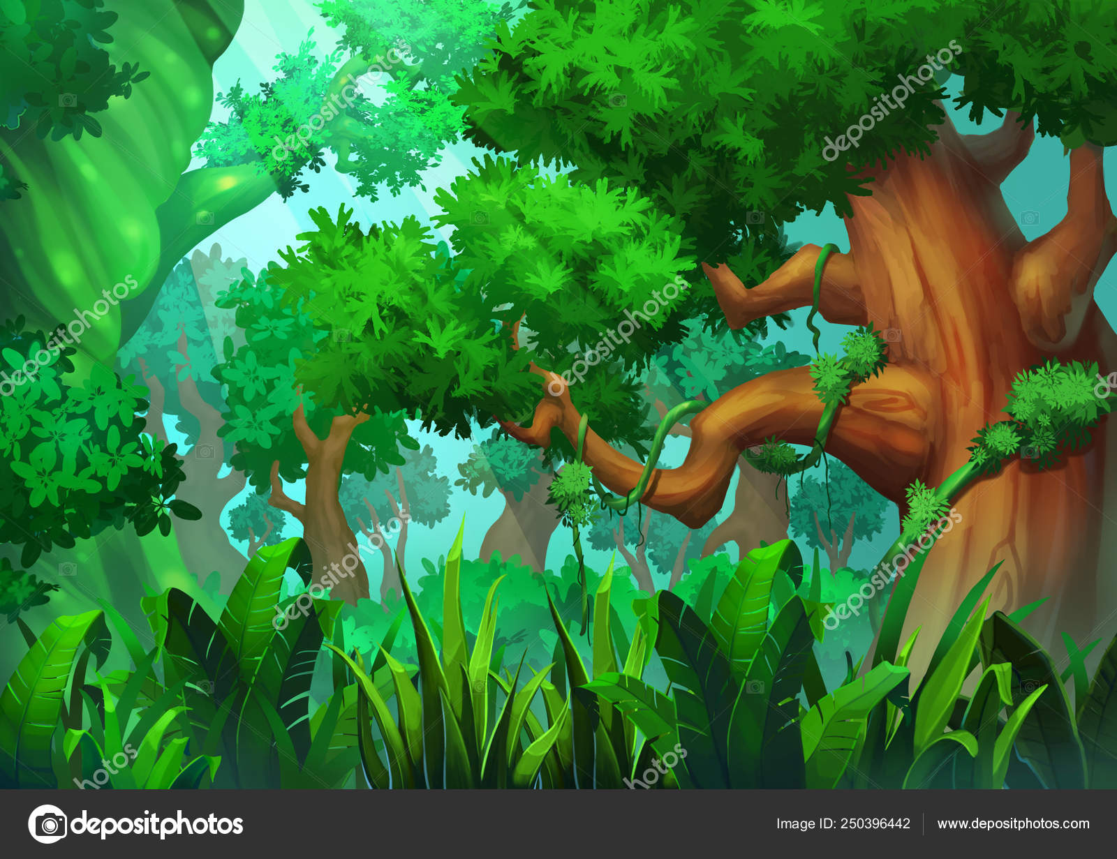 Forêt Verte Avec Herbe Profonde Fleurs Magiques Scène Style Dessin —  Illustration de stock par ©NextMars - 250396442, image size:1600x1231