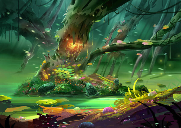 Unreal magic forest illustration as background