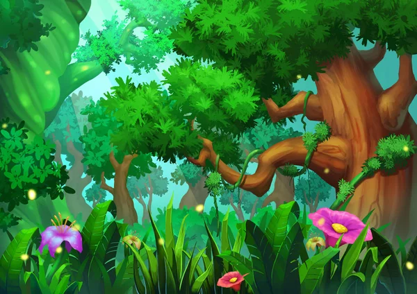 Unreal Magic Forest Illustration Som Bakgrund — Stockfoto